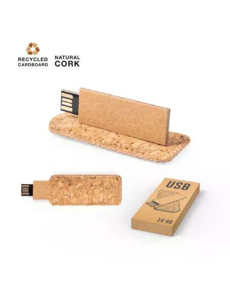 Pendrive eco de cartón reciclado y corcho Nosux 16GB (logo)