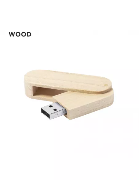 Pendrive USB personalizable en madera 16GB Vedun tono claro clip giratorio tipo navaja.