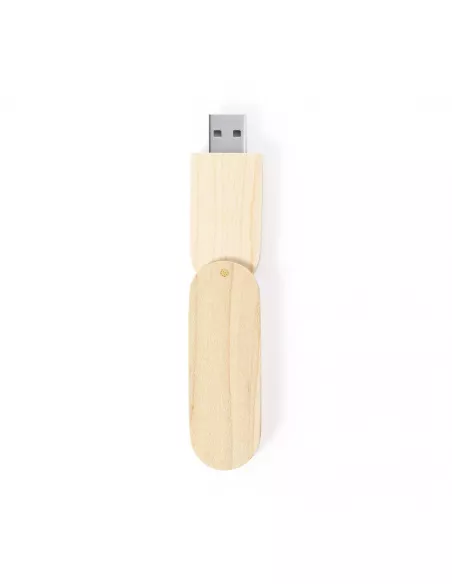 Pendrive USB personalizable en madera 16GB Vedun tono claro clip giratorio tipo navaja.