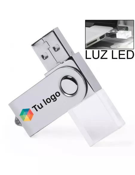 Pendrive USB con luz led Horiox 16Gb clip giratorio, cuerpo de metal y acrílico transparente que se ilumina con luz blanca