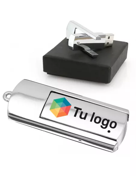 Pendrive USB plegable con acabado metálico Krom 16Gb Presentada en elegante estuche individual de cartón y espuma (tu logo)